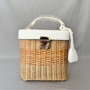 White Leather & Wicker Handbag